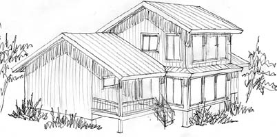 A sketch of the creek view of this home