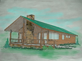 A colored rendering of the cabin